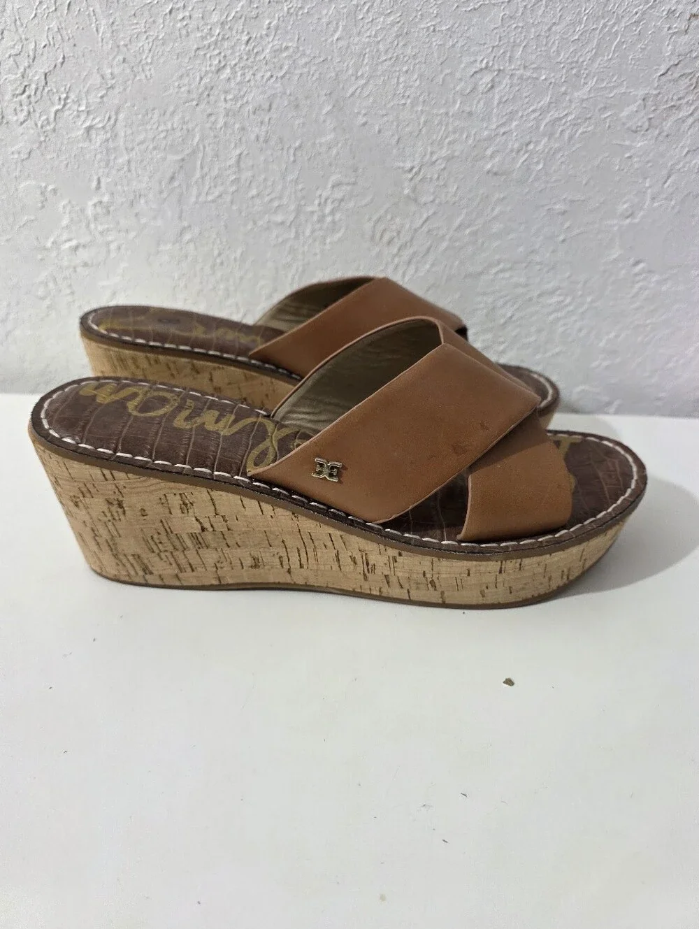 Sam Edelman Remini Brown Wedge Platform Leather Strap Sandals Womens Size 8
